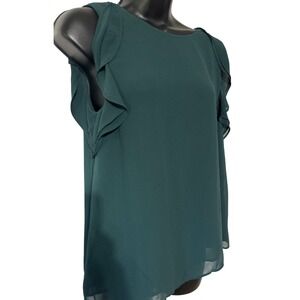 H&M‎ Women's Green Sleeveless Ruffle Shoulder Blouse Top Size 10